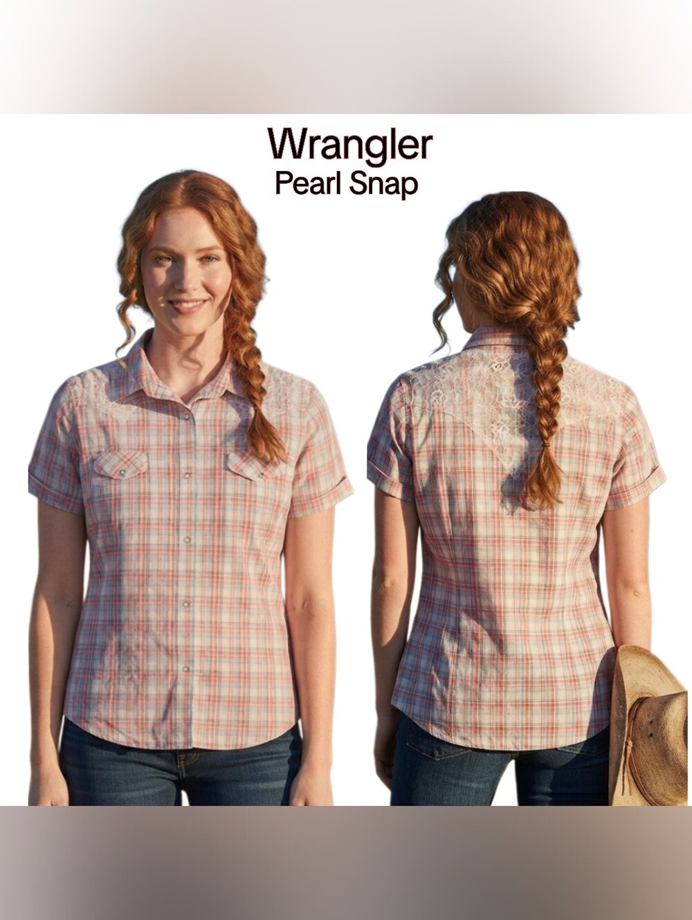 Wrangler Women's Pink Plaid Pearl Snap Button-Down Shirt